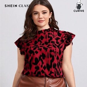 SHEIN Red and Black Animal Print Blouse